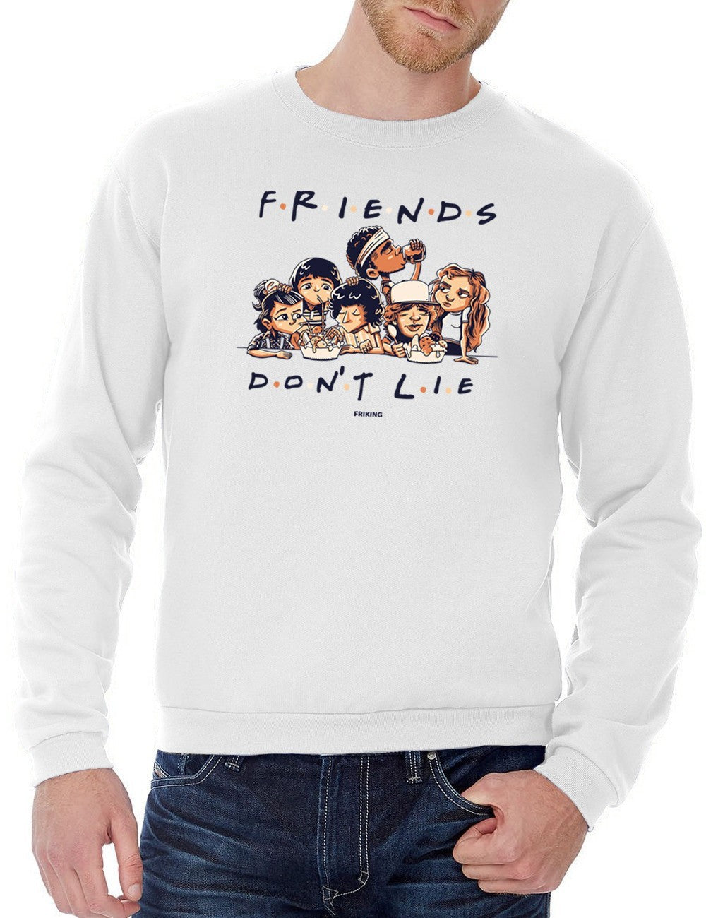 Sudadera sin capucha divertida Stranger Friends unisex para hombre